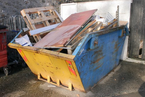 Different types of construction waste sorted for recycling